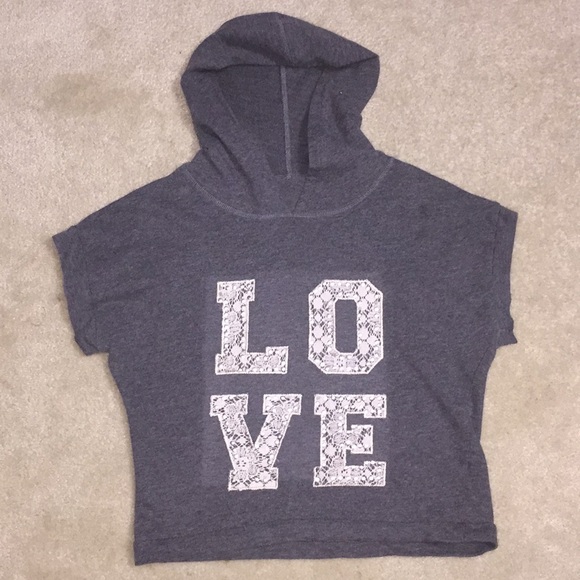 Gray Crop Top Hoodie - Picture 1 of 3